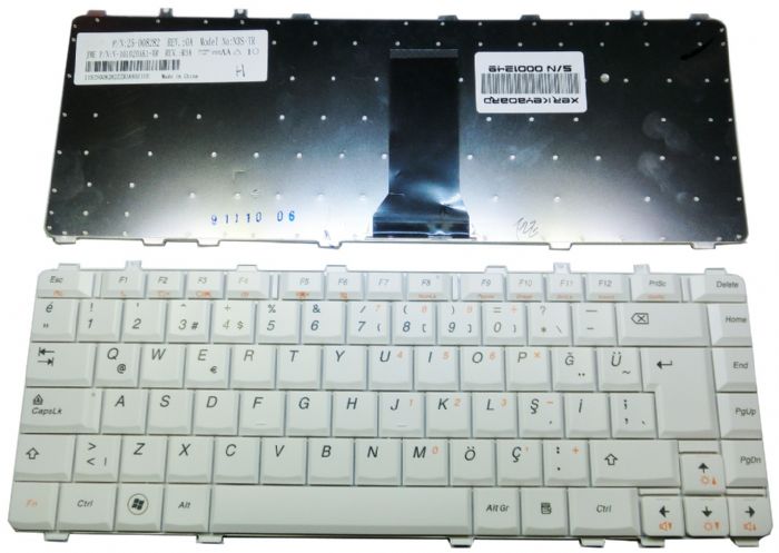Lenovo Y450, Lenovo Y450A, Lenovo Y450G, Lenovo Y550, Lenovo Y550P, Lenovo Y560 Klavye Türkçe Beyaz 25-00828 V-101020Ak1