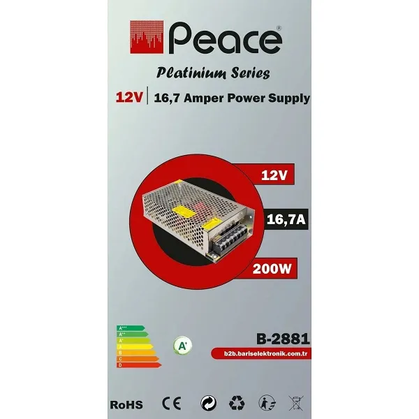Peace B2881 12V 16.7A Metal Kasa Adaptör