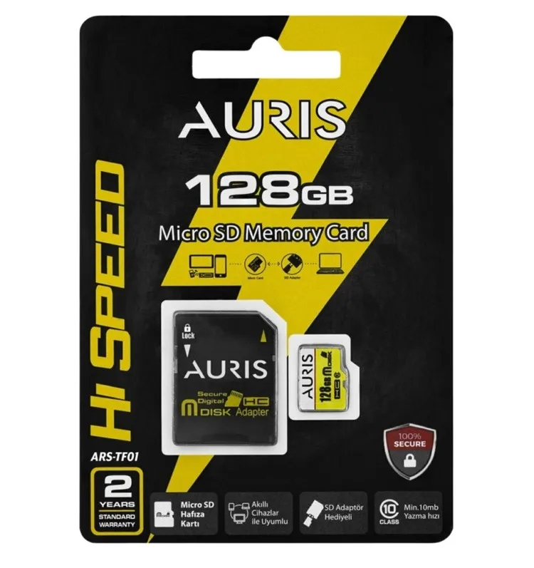 Auris 128GB Micro SD Kart 10/100MB/S Akıllı Cihazlara Uyumlu Mni SD Hafıza Kartı