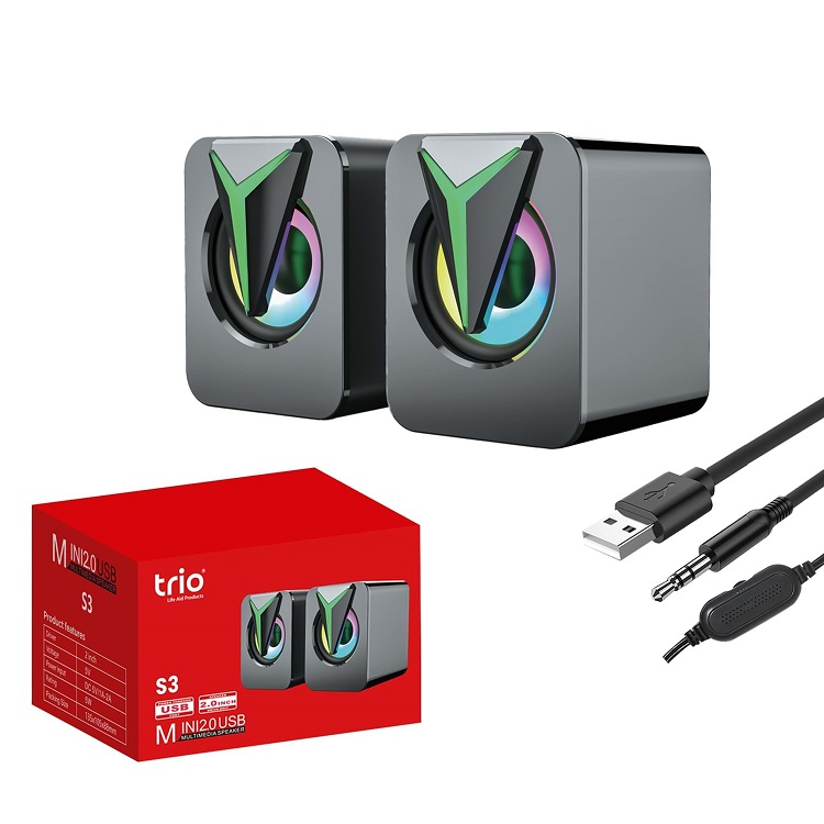 TRİO TRS3 2.0 Multimedia RGB Işıklı 3W*2 Siyah USB Speaker Hoparlör