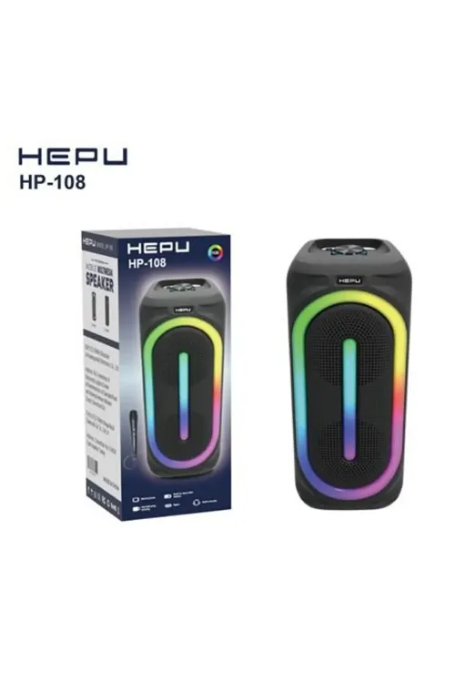 HEPU HP 108 Bluetooth Hoparlör 16 watt rms 2 X 8 inc Karaoke Kablolu Mikrofon Rgb