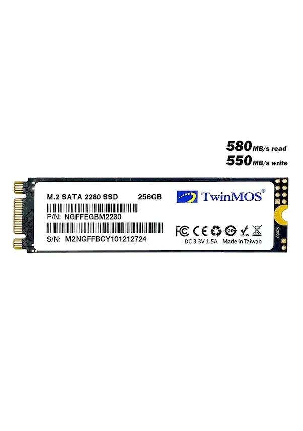 TwinMOS 256GB M.2 2280 SATA3 580-550MB/s (NGFFEGBM2280)