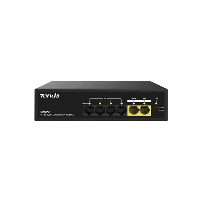 Tenda S106PC 6 Port 10/100 4 Port PoE +2 Uplink Metal Kasa Switch 55W