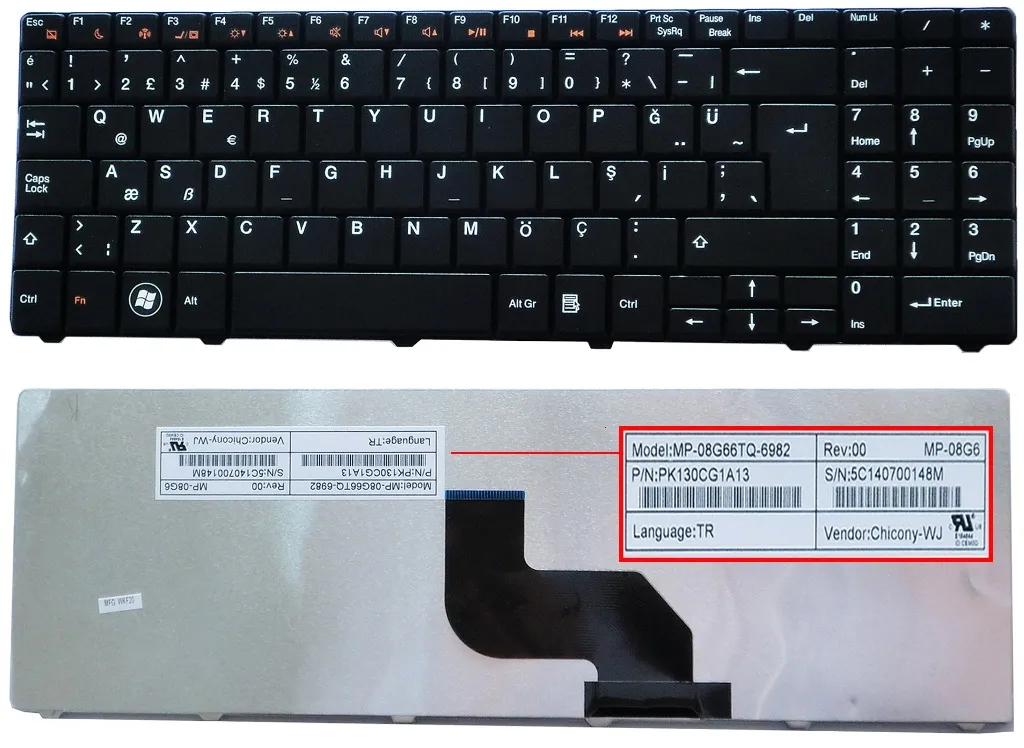 Grundig GNB 1570, GNB 1595, GNB 1565, GNB 1556 Exper BLB3 Klavye Orjinal PK130CG1A13 PK130CG3A13 MP-08G66TQ-6982