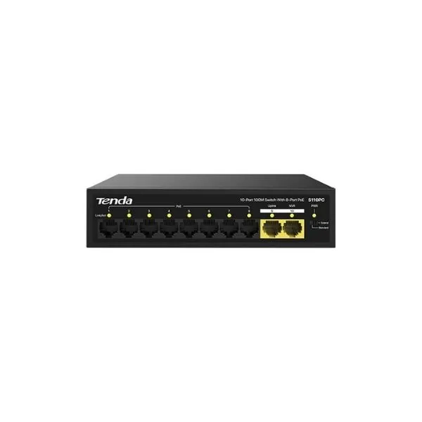 Tenda S110GPC 8 Port 10/100/1000 PoE +2 Uplink Yönetilemez Switch 80W